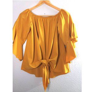 Unbranded Casual Summer 3/4 Ruffle Sleeve Tie Front Yellow Size M Blouse